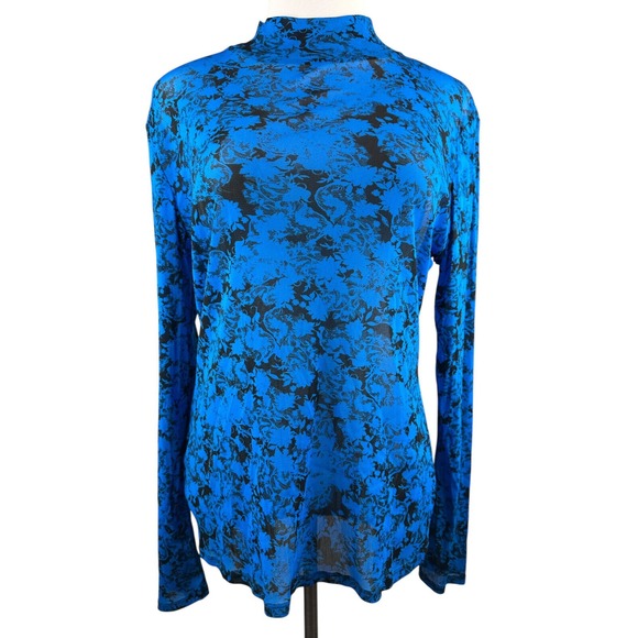 Diane von Furstenberg Remy Mesh Top Mock Neck Sheer LS Cobalt Blue No Size 14? - Picture 5 of 10